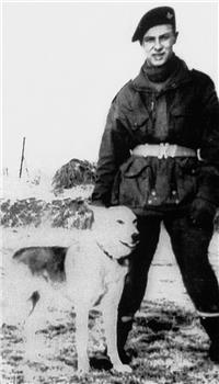 Private Emile Corteil with  his paratroop dog, 'Glen'