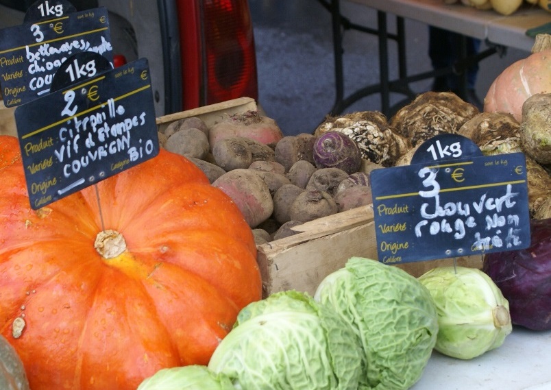 Organic market stall in Normandy