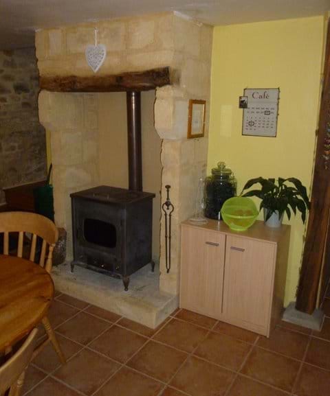 fireplace in the gite kitchen