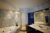 Bathroom 1 with Jacuzzi, 100 jet Rain Shower, Twin Basins