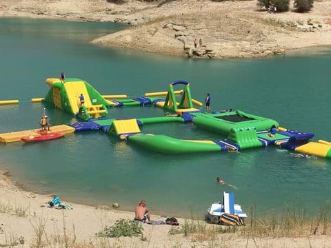 Floating obstacle course on the lakes at El Chorro