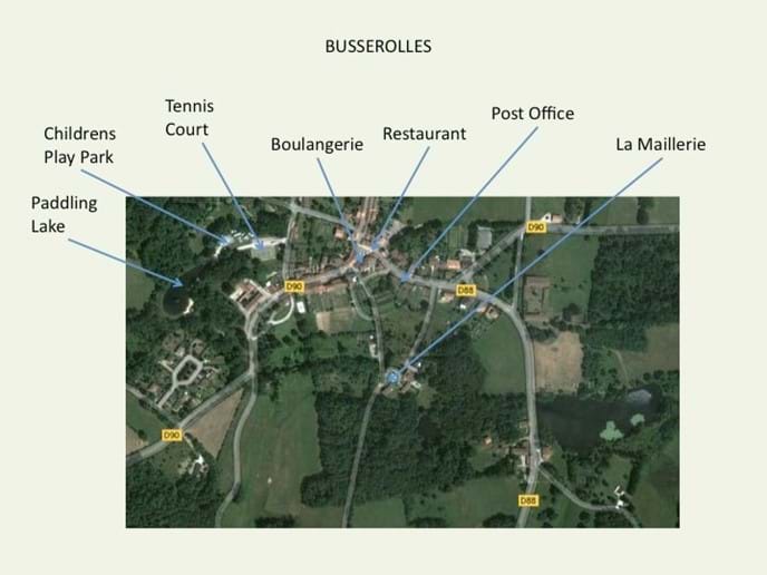 Busserolles Village showing walking tracks and access roads