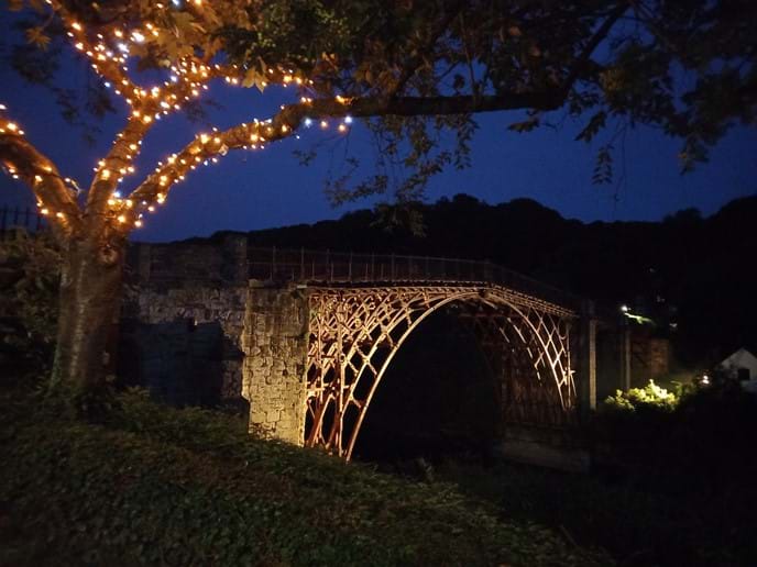 THE IRON BRIDGE IS LIT UP IN THE EVENINGS