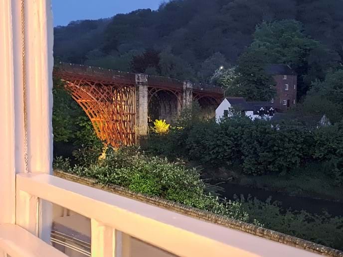 Wonderful night time view of the Iron Bridge from the lounge