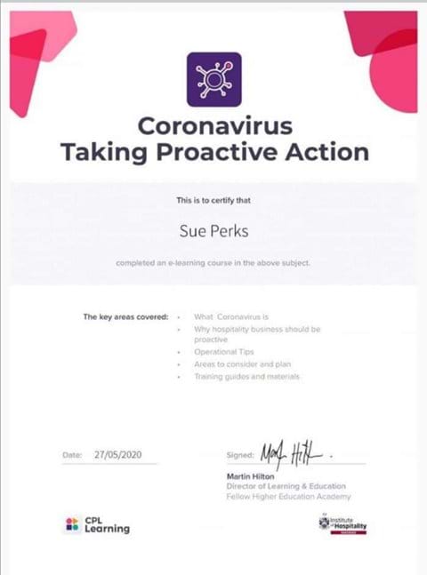 Coronavirus Taking Proactive Action certificate