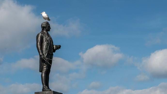 Captain Cook (with seagull!) looking out to sea