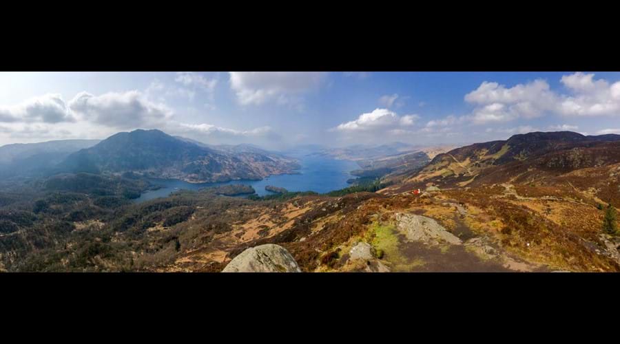 Beautiful view of Loch Katrine Loch Katrine from the top of Ben A