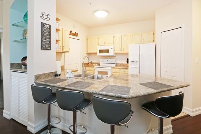 newly refurbished kitchen at the 2 bedroom condo 7-108
