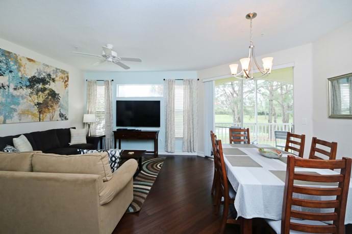 newly refurbished living and dining area in our 2 bedroom condo 7-108