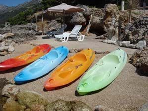 Sea kayaks are for rent