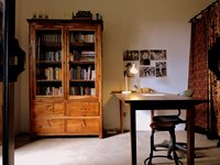 Small house library with books on Bali and Indonesia