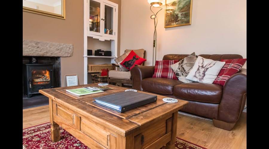 Cosy living room with wood burning stove