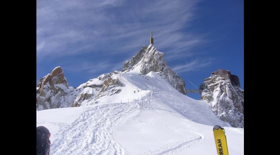 View of the Aiguille du Midi on the Vallee Blanche trail