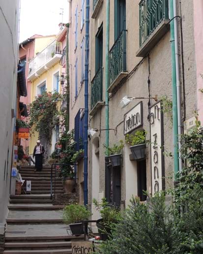 One of many pretty pedestrian streets in old Collioure