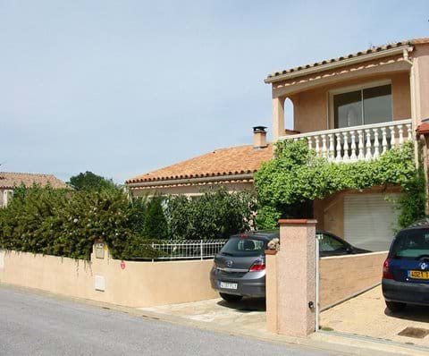 Front of Villa, the Balcony, parking space & enclosed garden