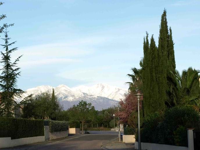 Winter view of snow-capped Mount Canigou - our house is on the left