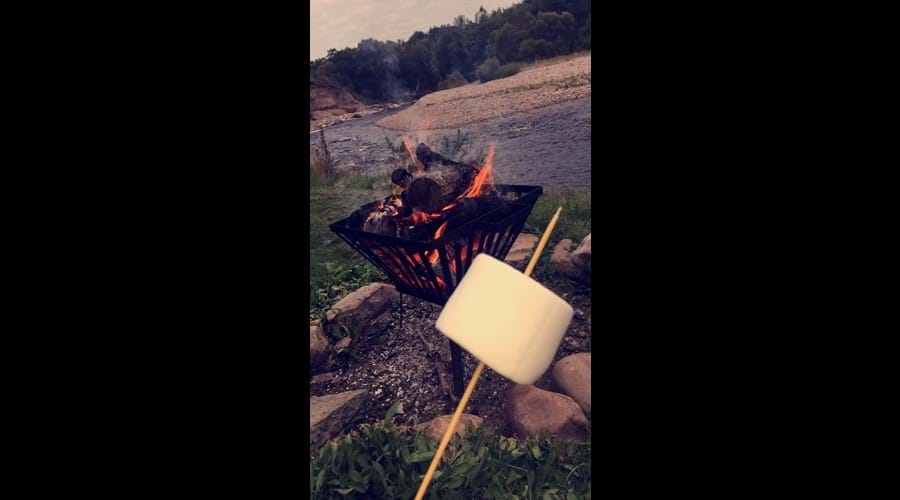 Roast marshmallows on the firepit down by the river