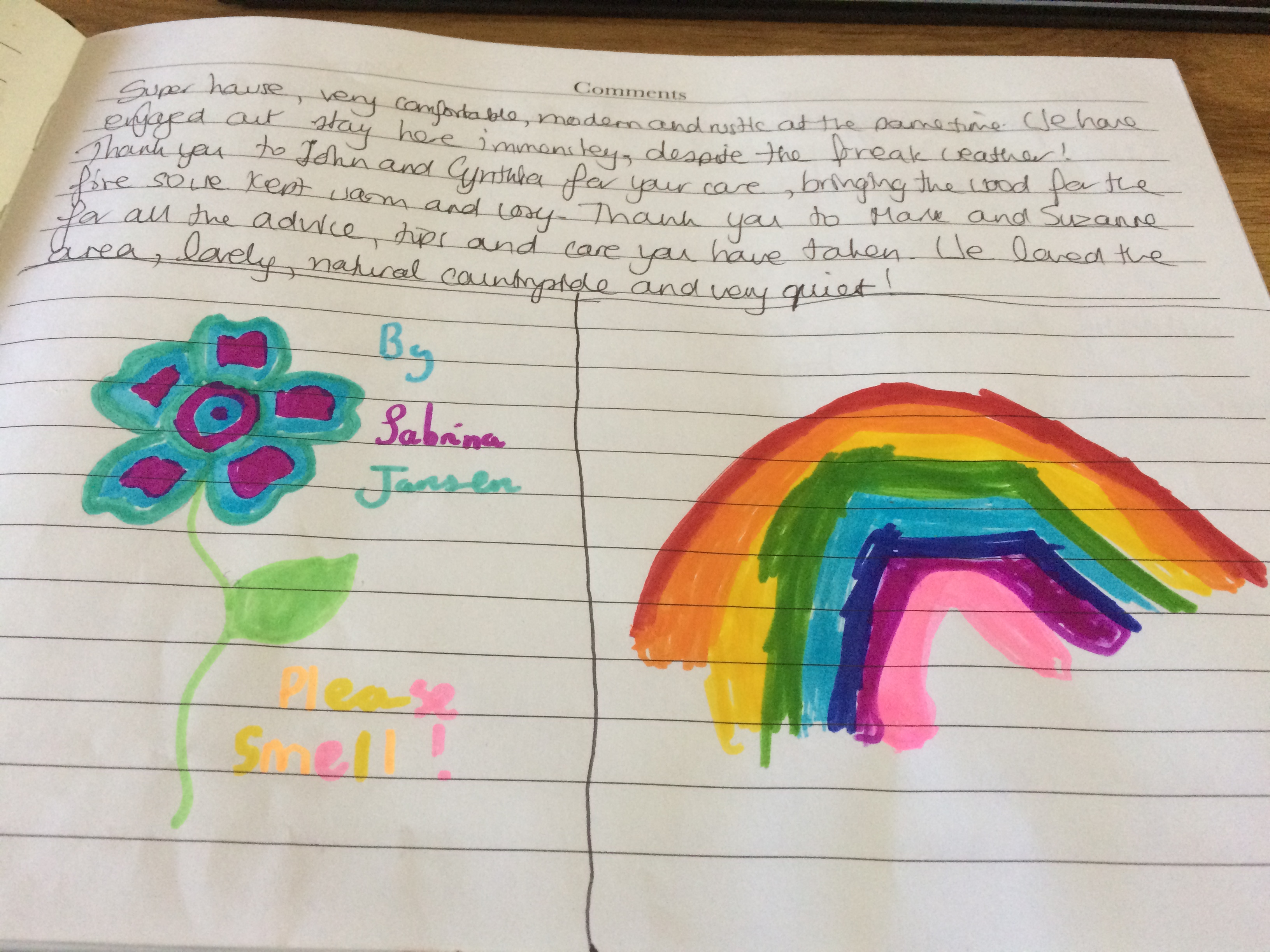 Lovely feedback in our guestbook.