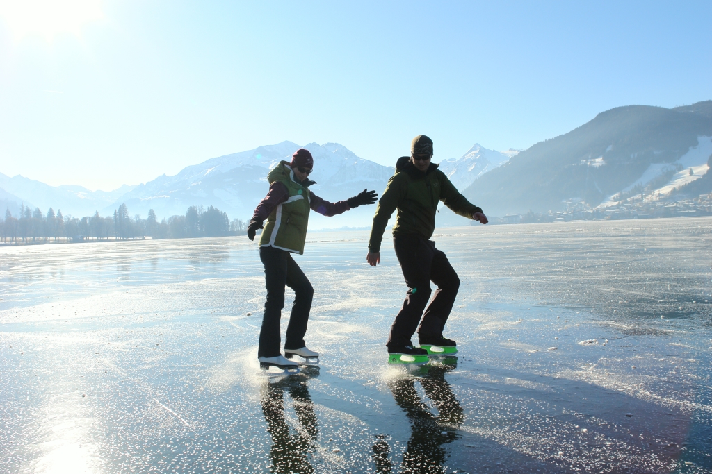 Ice skating on the frozen lake
