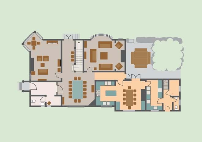 Ground floor plan – showing the reception rooms, kitchen areas and WCs