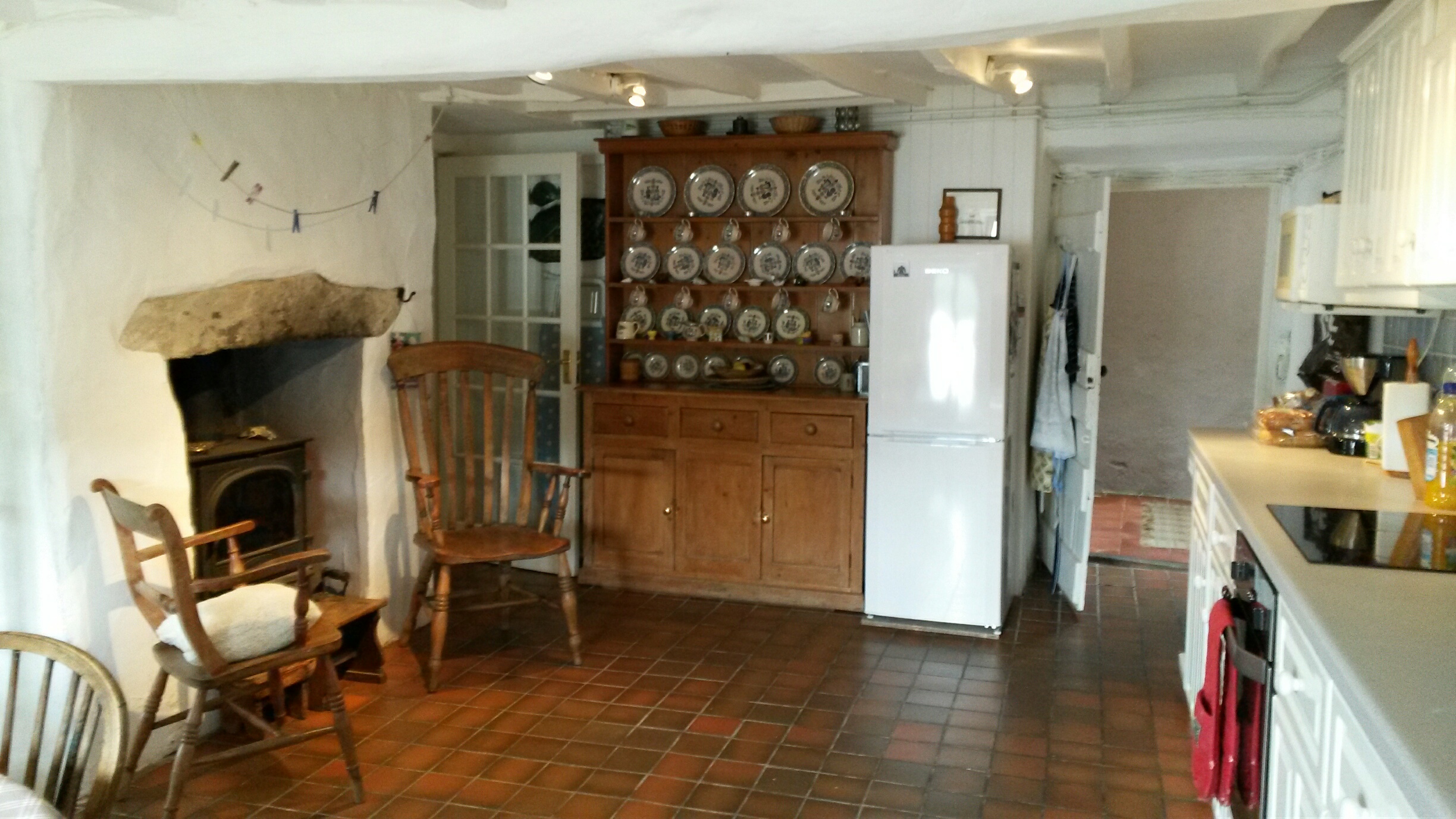 Woodburner and dresser in the kitchen
