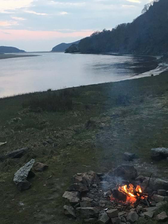 Camp fire on on the shore