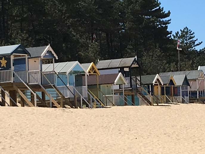 Pretty, colourful beach huts on Wells beach