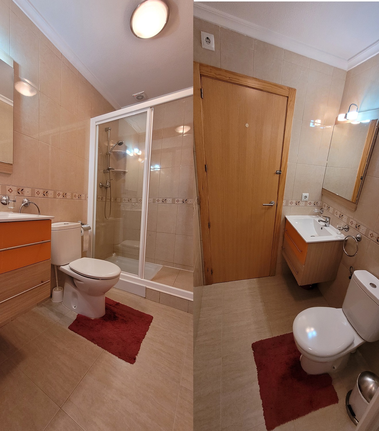 downstairs bathroom seen from the door and from the shower