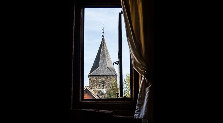 View of Church tower - note the one handed clock