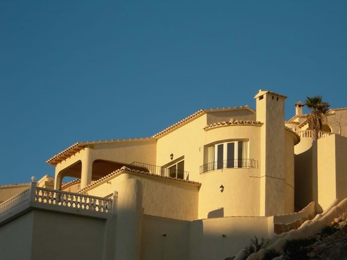 External view of the villa at sunset