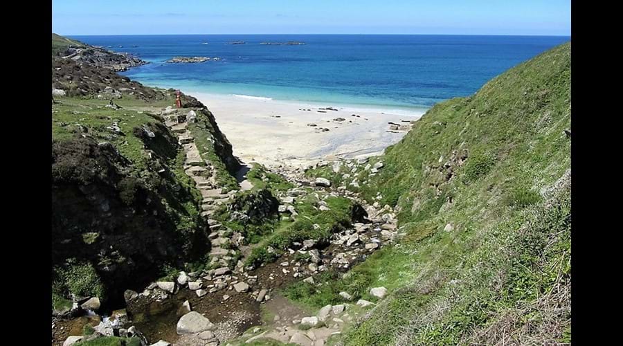 Portheras Cove-a lovely beach on a strenuous section of coast path