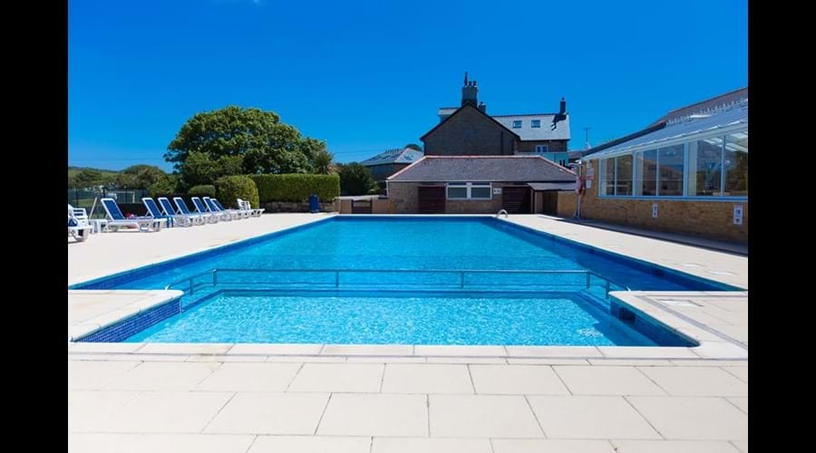 Heated outdoor pool at Polmanter Touring Park (available late May-September)
