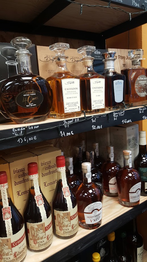 Calvados for sale in a shop in Caen, Normandy, France