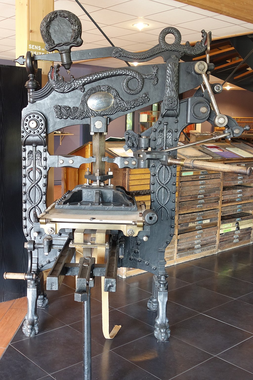 Printing press in the printing and typography museum at Condé-sur-Noireau