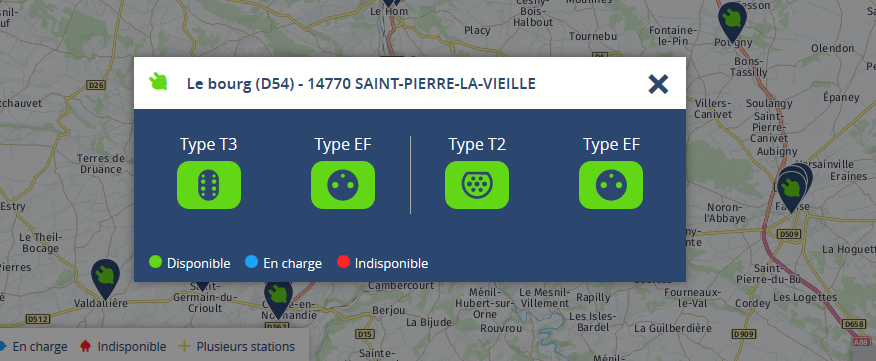 Types of electric vehicles that can be cahrge at Saint Pierre la Vieille, Normandy, France