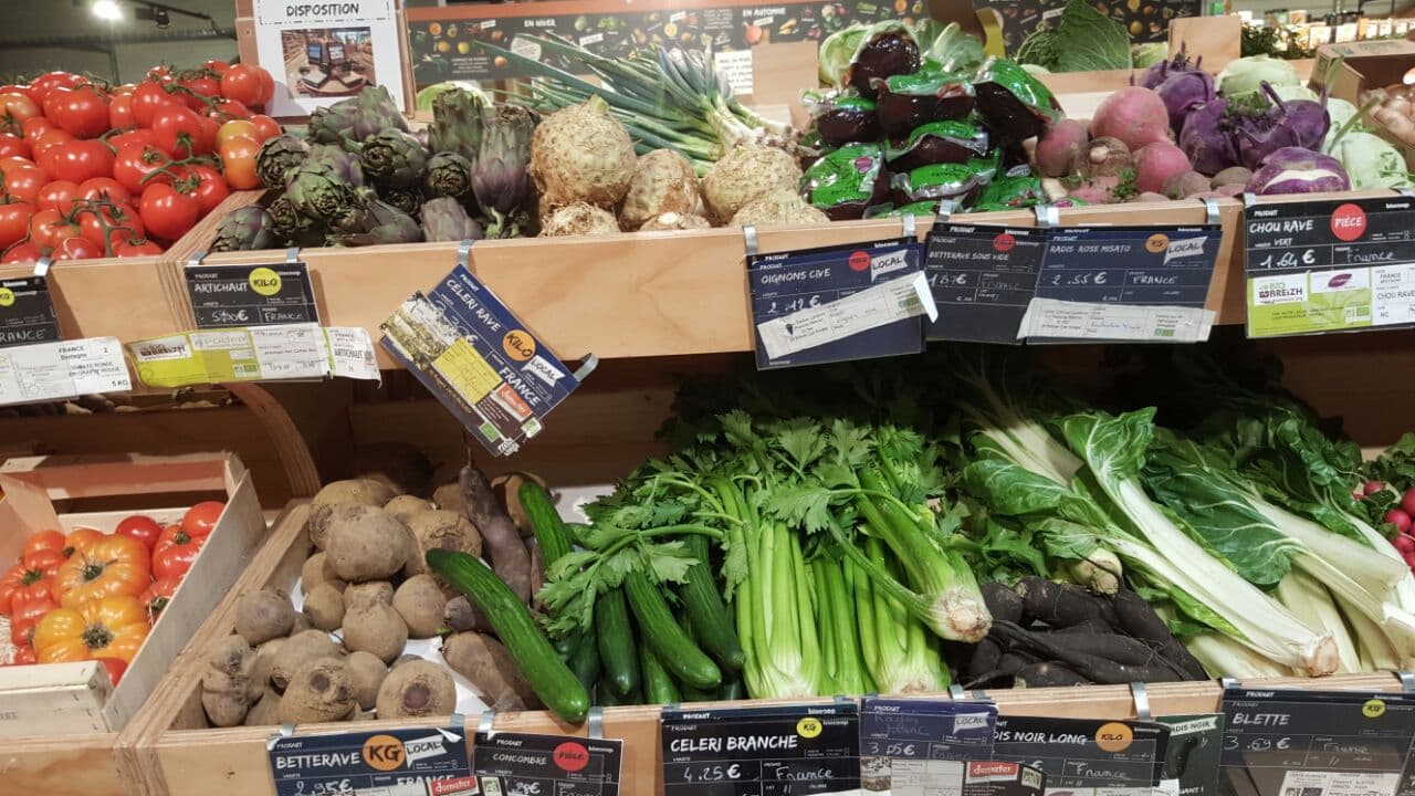 Plastic free organic vegetables, Normandy, France