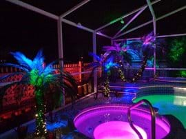 Spa with lighted palm tree backdrop