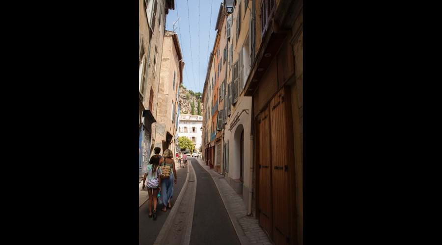 Walking up to Place de Mairie in the village (Temps de Pose is under the tree)