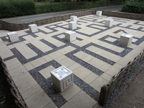 The child-friendly maze at Swan Meadow which reads "Saffron Walden Amazes"