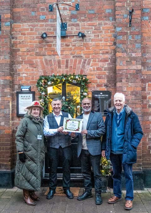 2024 Third Prize went to Frank Riccio Hairdressing LtoR: Jacqui Portway, Frank Riccio, Deputy Mayor Jubeyuir Ahmed, Peter Riding