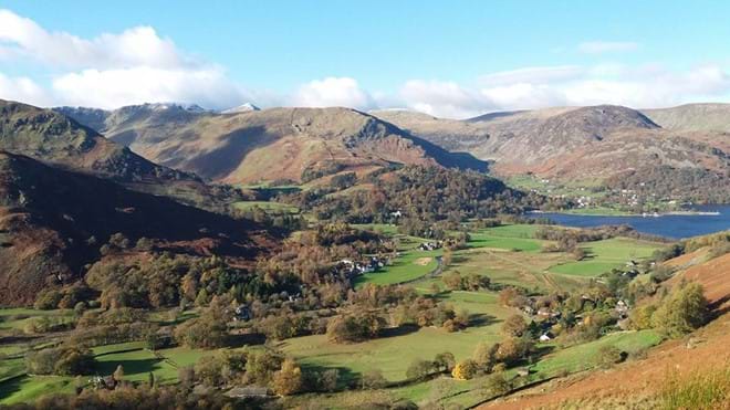 The villages of Glenridding and Patterdale from the path to Boredale Hause