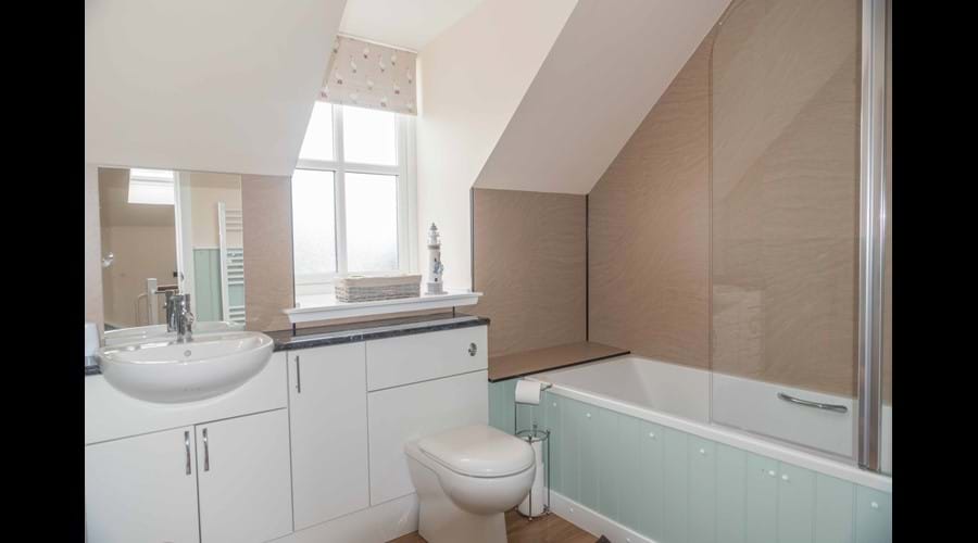 Main spacious family bathroom with bath and over bath shower