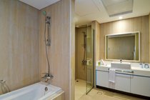 "Ensuite to main bedroom which includes a bath power showers,  large vanity unit