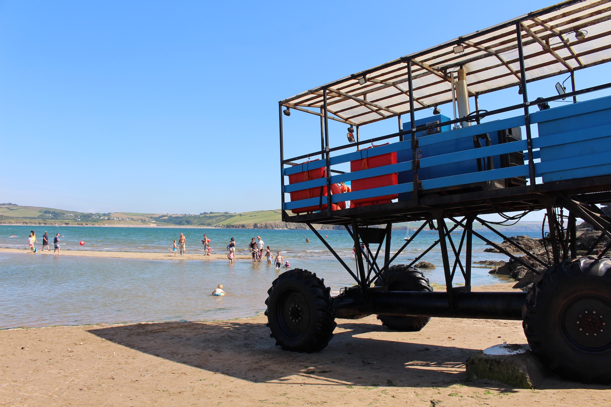 Ride the Sea Tractor at low tide at Bigbury-on-Sea