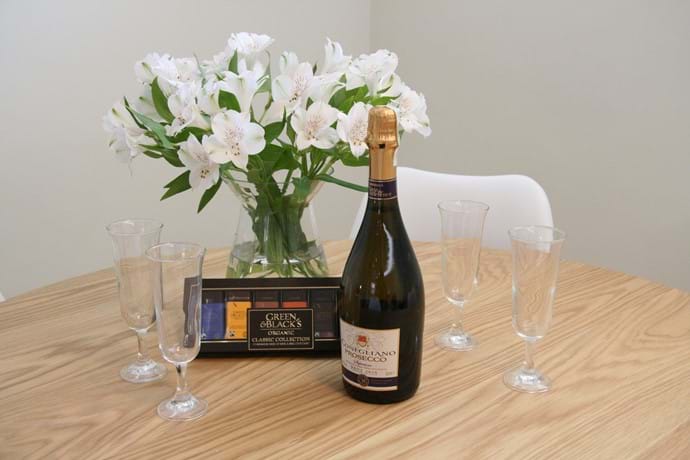 Enjoy the prosecco from our welcome pack