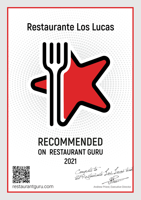 Restaurante Los Lucas has won another Award, this time from Restaurant Guru.