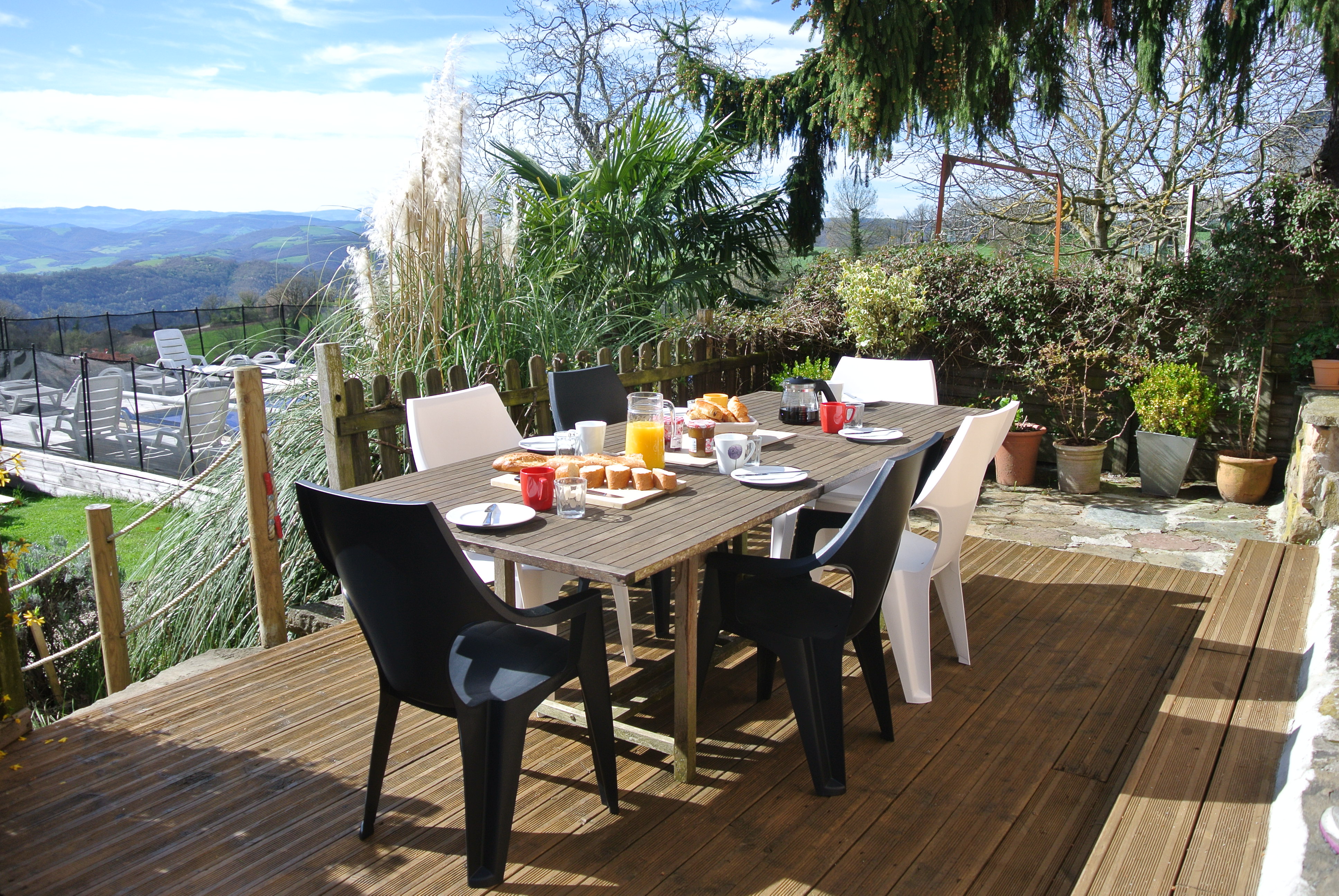 Breakfast on the large terrace overlooking the garden, pool and Tarn Valley!