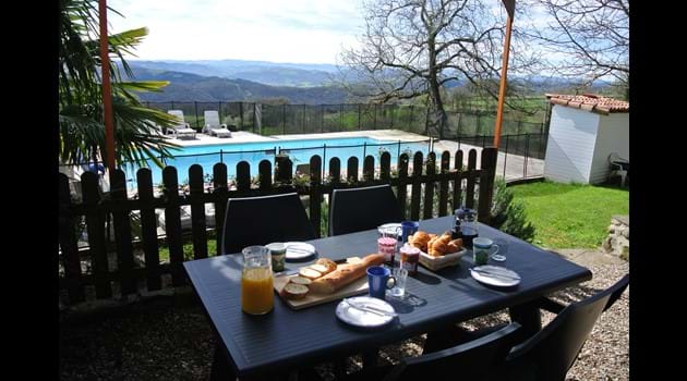 Breakfast on the large terrace overlooking the pool