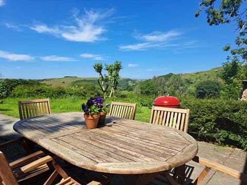 Outdoor dining with wonderful views of the Cambrian Mountains