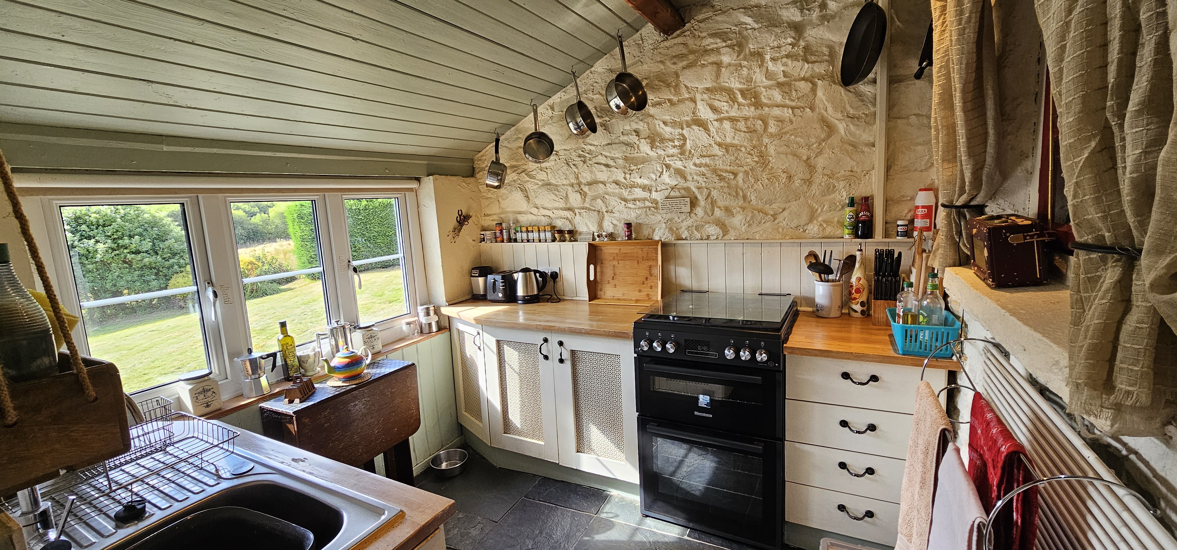 The kitchen with lovely views over the hills